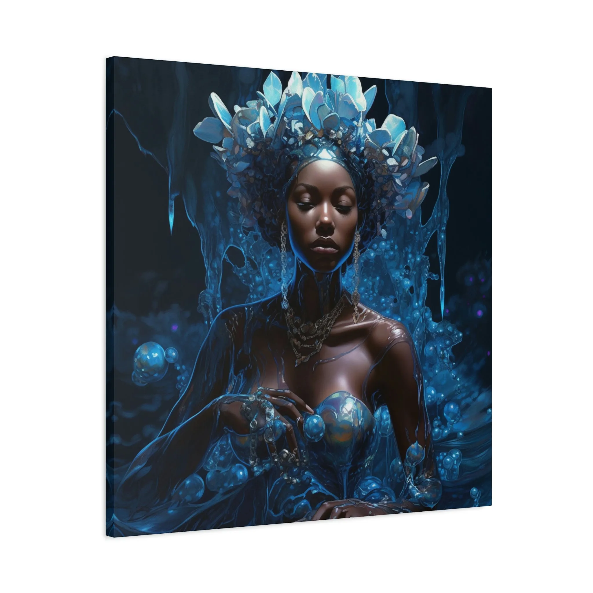 Blue Melanin Drip Abstract Hyper-realistic Matte Canvas, Stretched, 1.25"