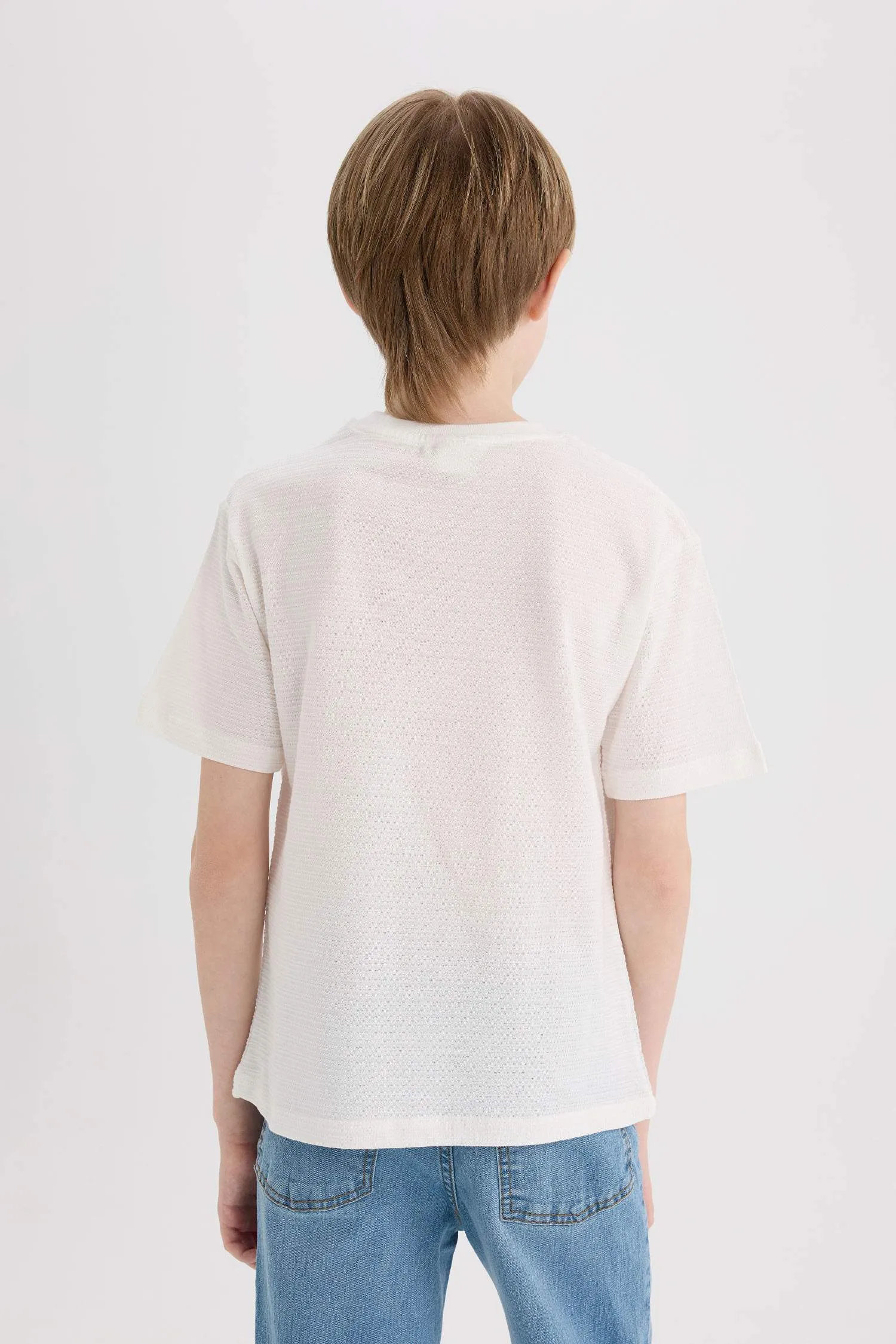 Boy Crew Neck Embroidered Pocket Printed T-Shirt