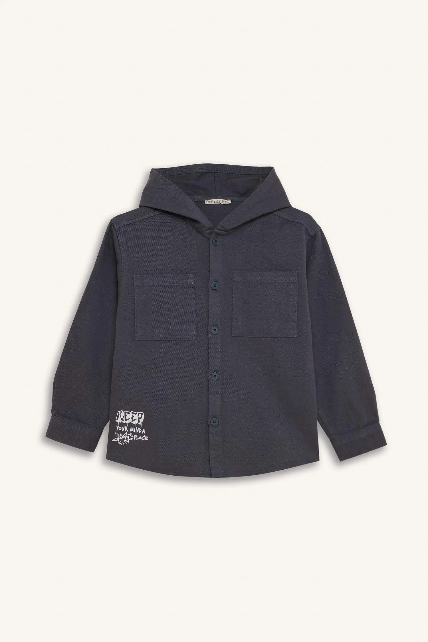 Boy Oversize Fit Hooded Gabardine Long Sleeve Shirt