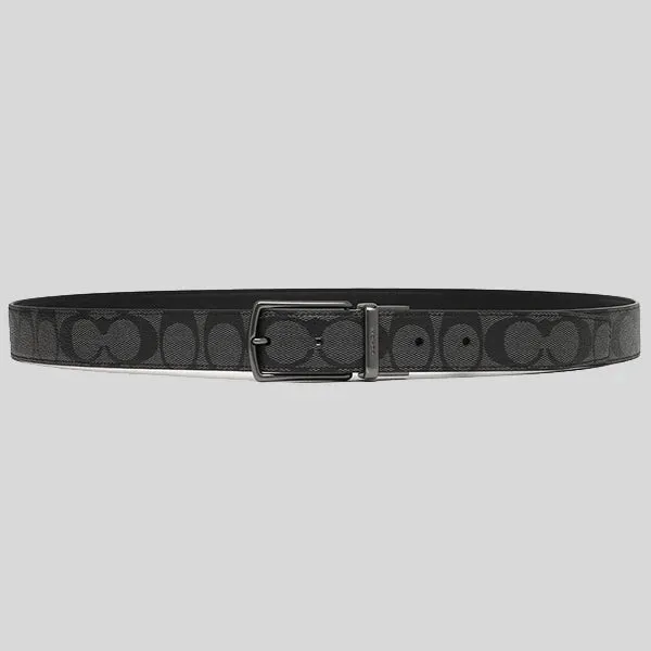 COACH Men's Modern Harness Cut-To-Size Reversible Signature Coated Canvas Belt Black RS-F64825