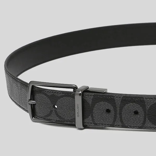 COACH Men's Modern Harness Cut-To-Size Reversible Signature Coated Canvas Belt Black RS-F64825