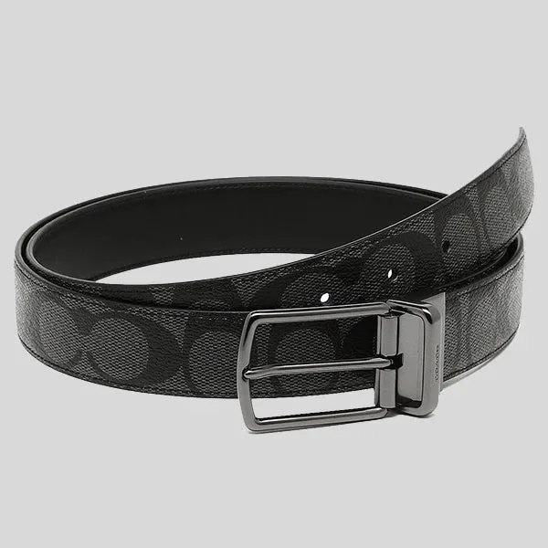 COACH Men's Modern Harness Cut-To-Size Reversible Signature Coated Canvas Belt Black RS-F64825