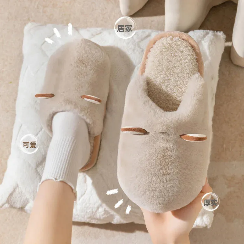 Cotton slippers for women autumn and winter indoor home anti slip and plush insulation men's cotton slippers for external wear