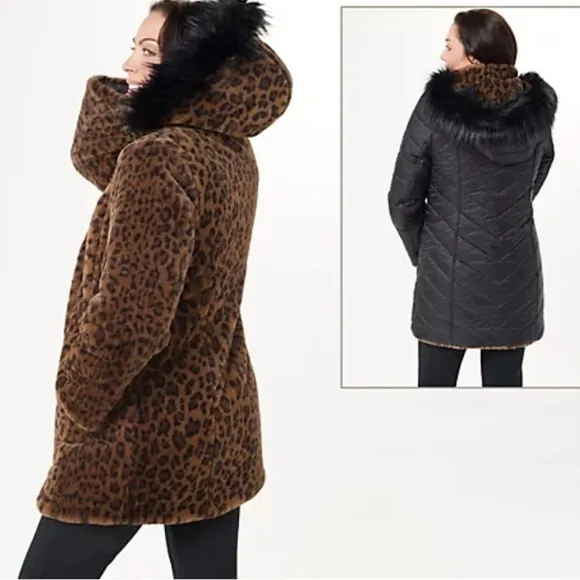 Dennis Basso Reversible Faux Fur Water Resistant Coat
