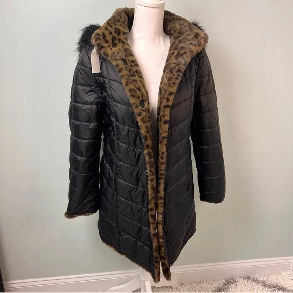 Dennis Basso Reversible Faux Fur Water Resistant Coat