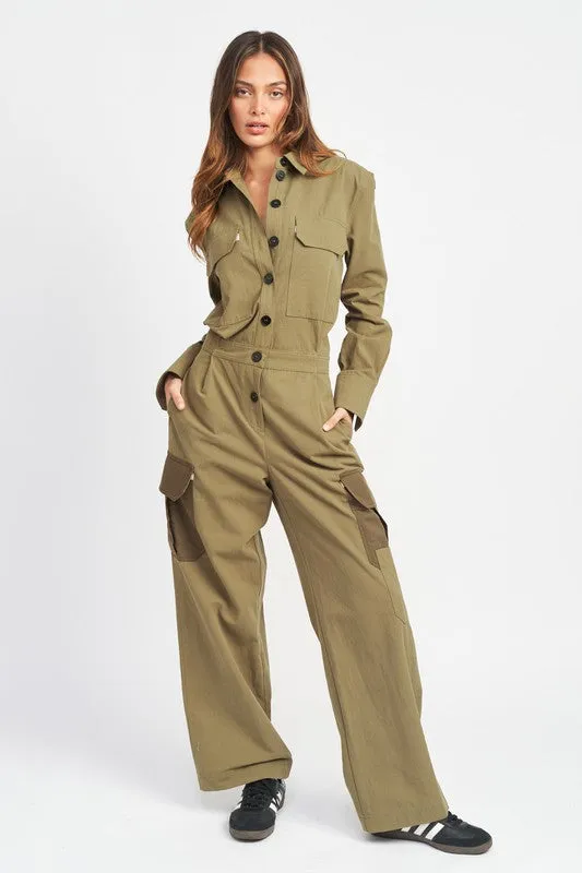 Emory Park BUTTON DOWN CARGO JUMPSUIT