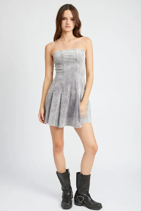 Emory Park PLEATED STRAPLESS MINI DRESS