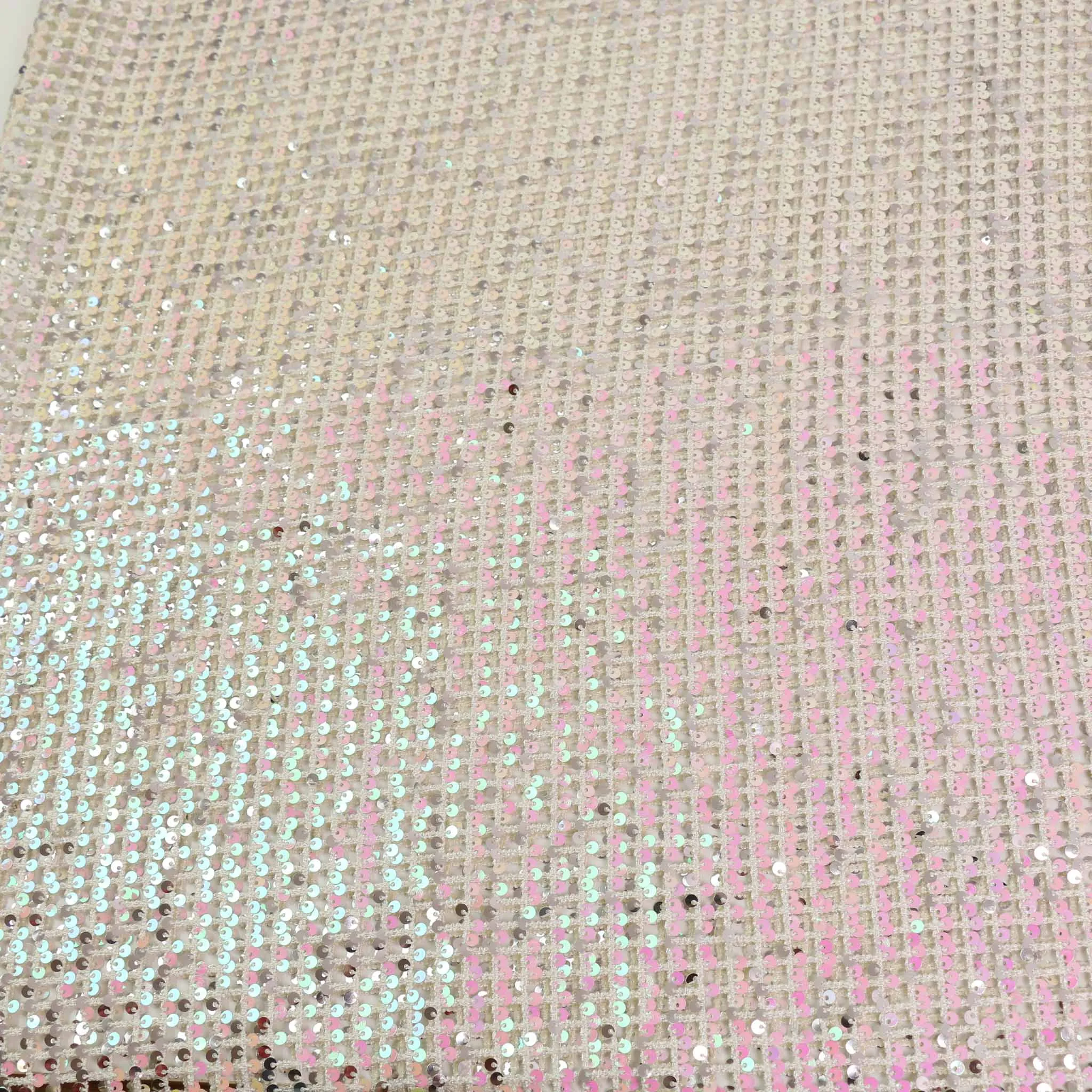 Fishnet Sequin Fabric - White, Iridescent
