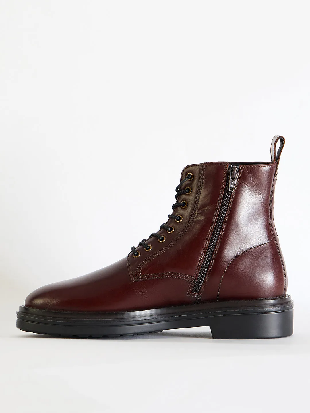 Gant Men Burgundy Solid Lace-Up Round Toe Boots