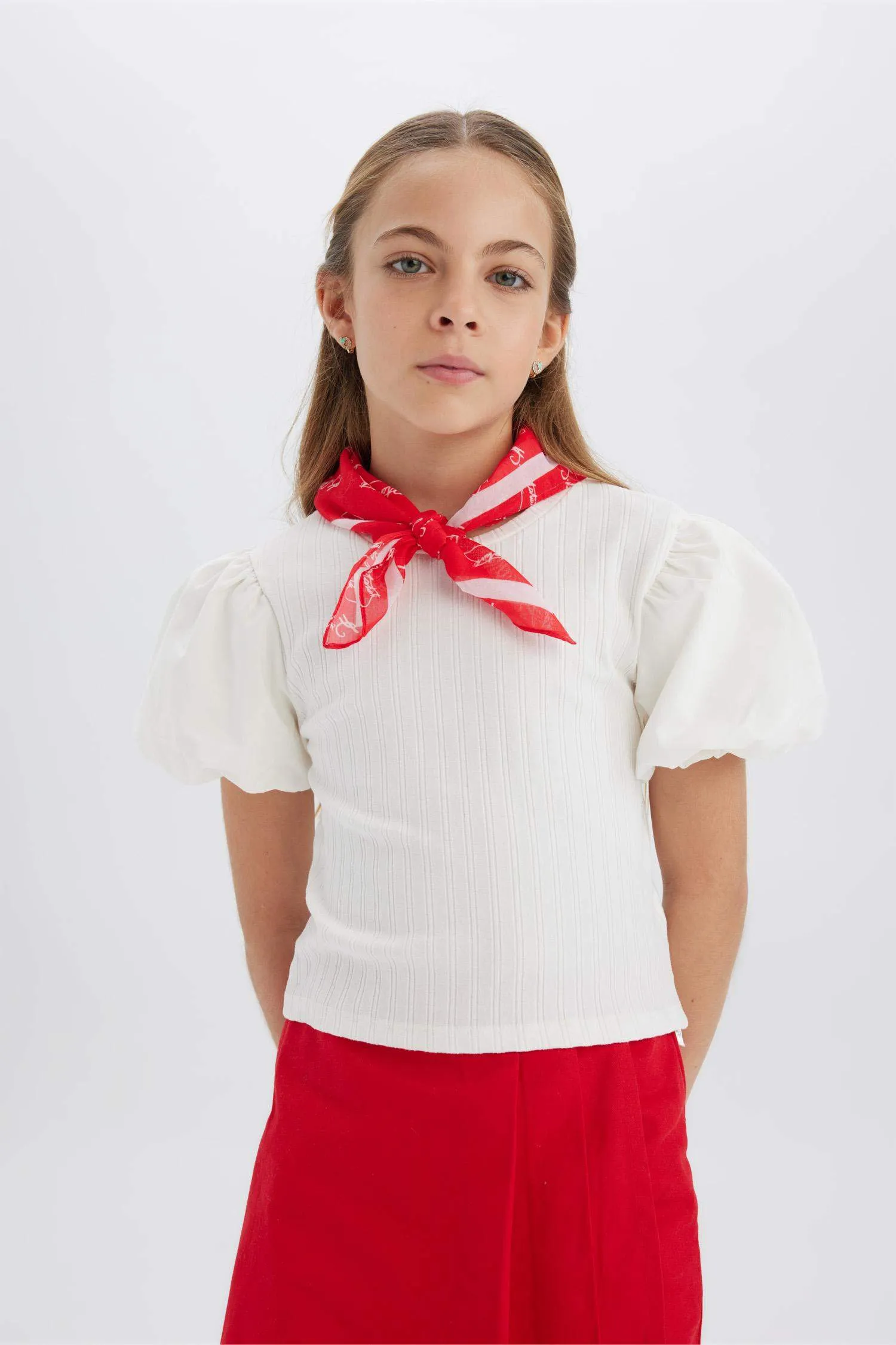 Girl Crew Neck Corduroy Short Sleeve T-shirt