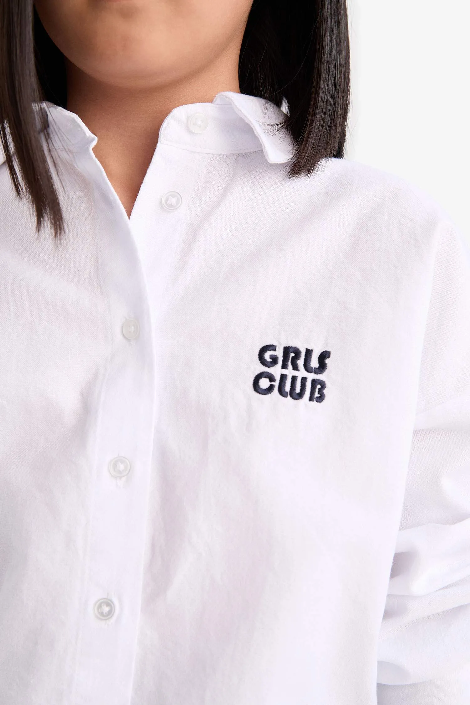 Girl Crop Oxford Long Sleeve Shirt