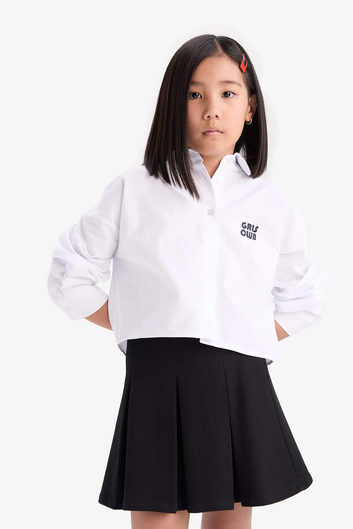 Girl Crop Oxford Long Sleeve Shirt