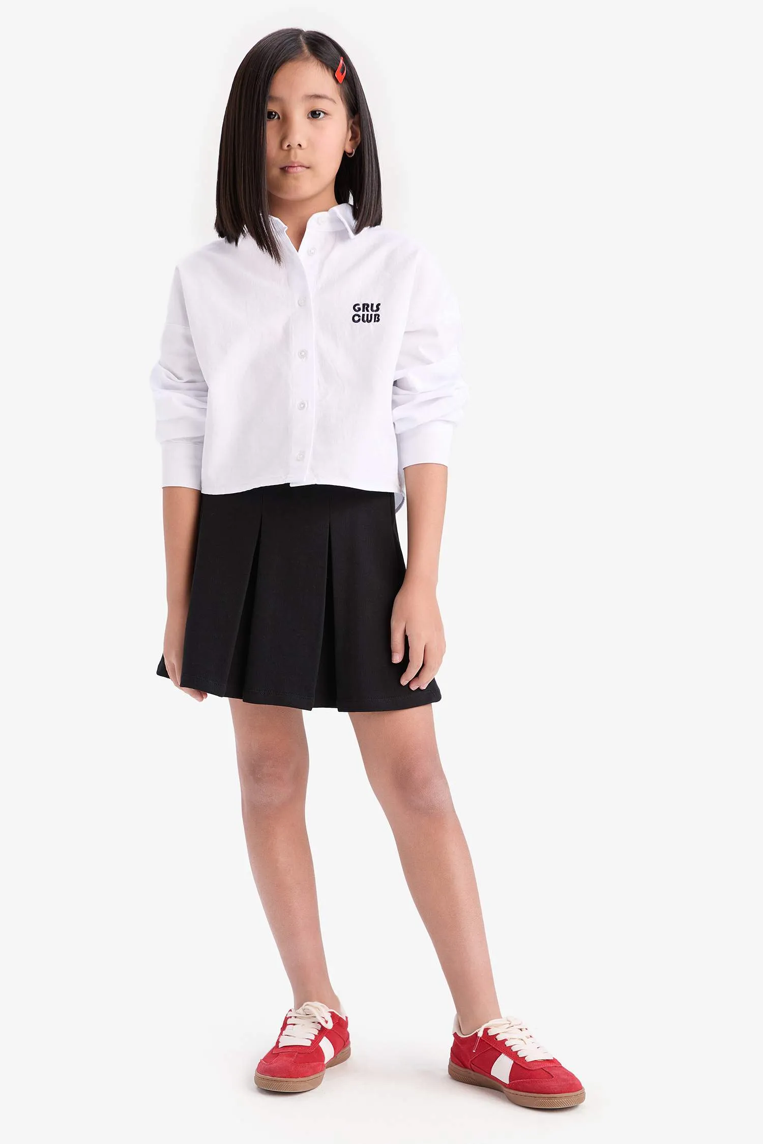 Girl Crop Oxford Long Sleeve Shirt