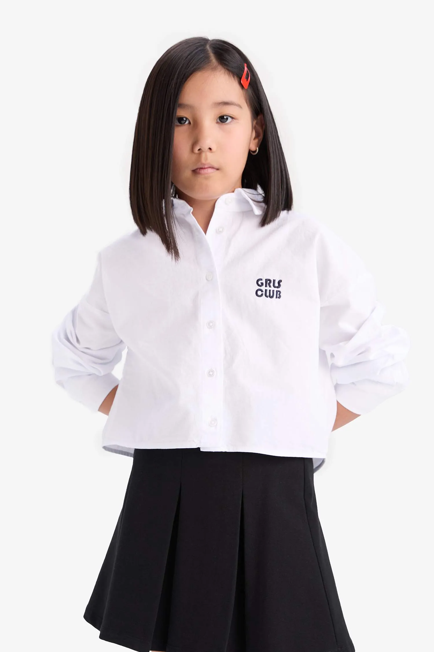 Girl Crop Oxford Long Sleeve Shirt