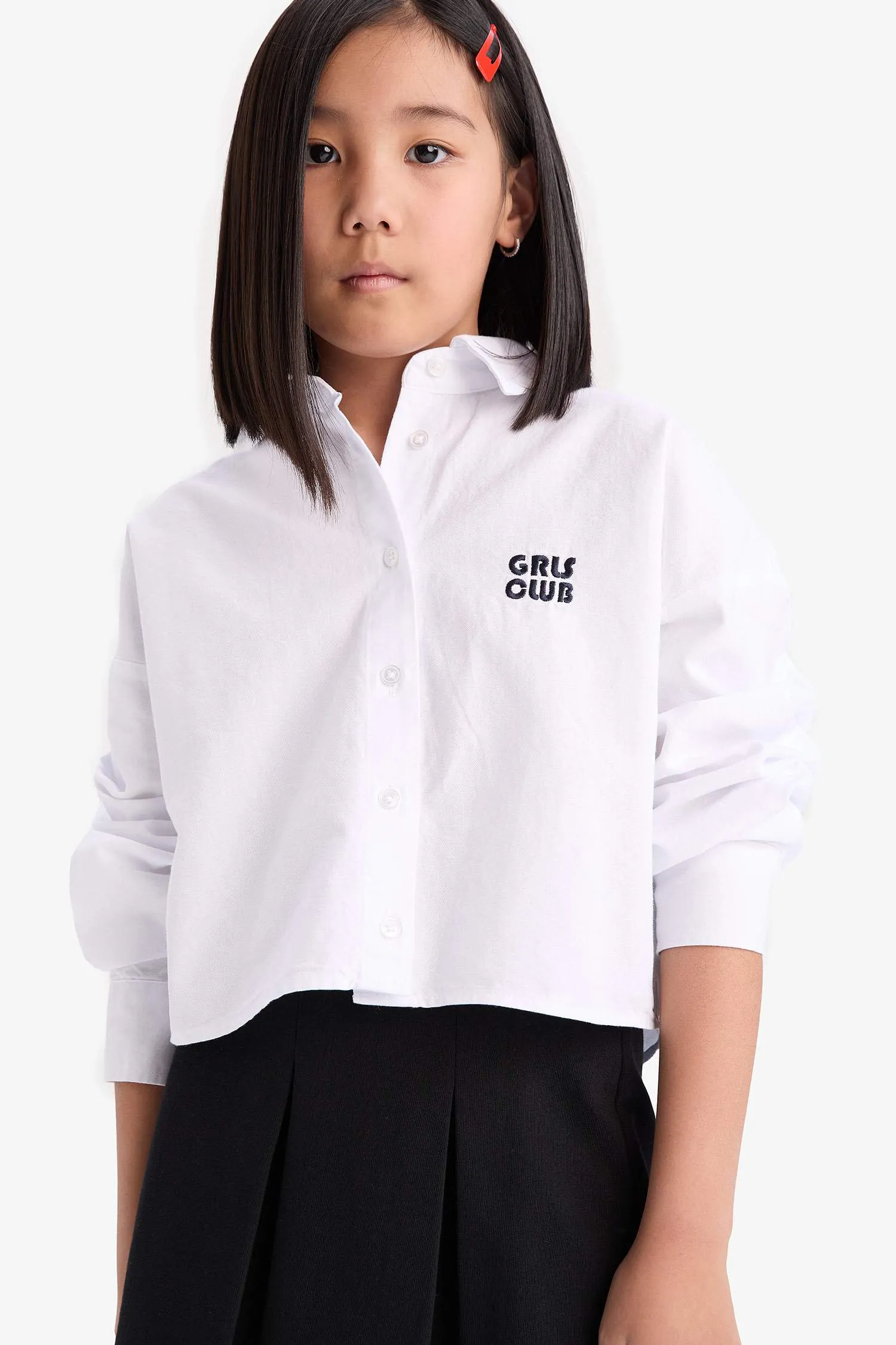 Girl Crop Oxford Long Sleeve Shirt
