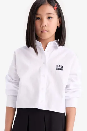Girl Crop Oxford Long Sleeve Shirt