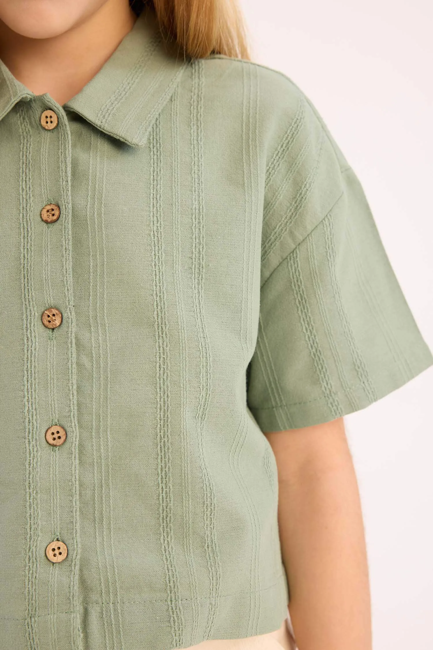 Girl Crop Short Sleeve Linen Shirt