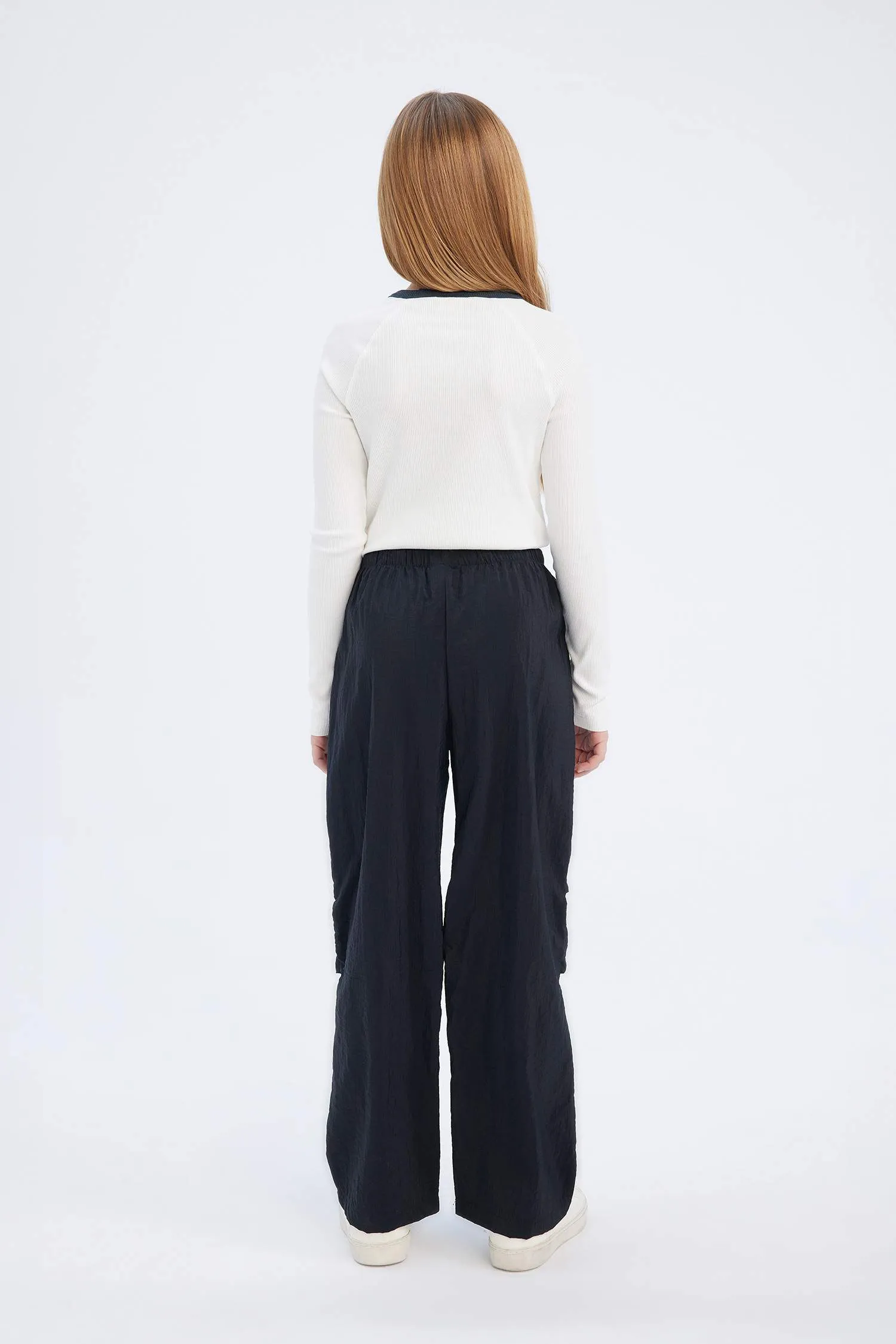 Girl Elastic Waist Straight Leg Parachute Trousers