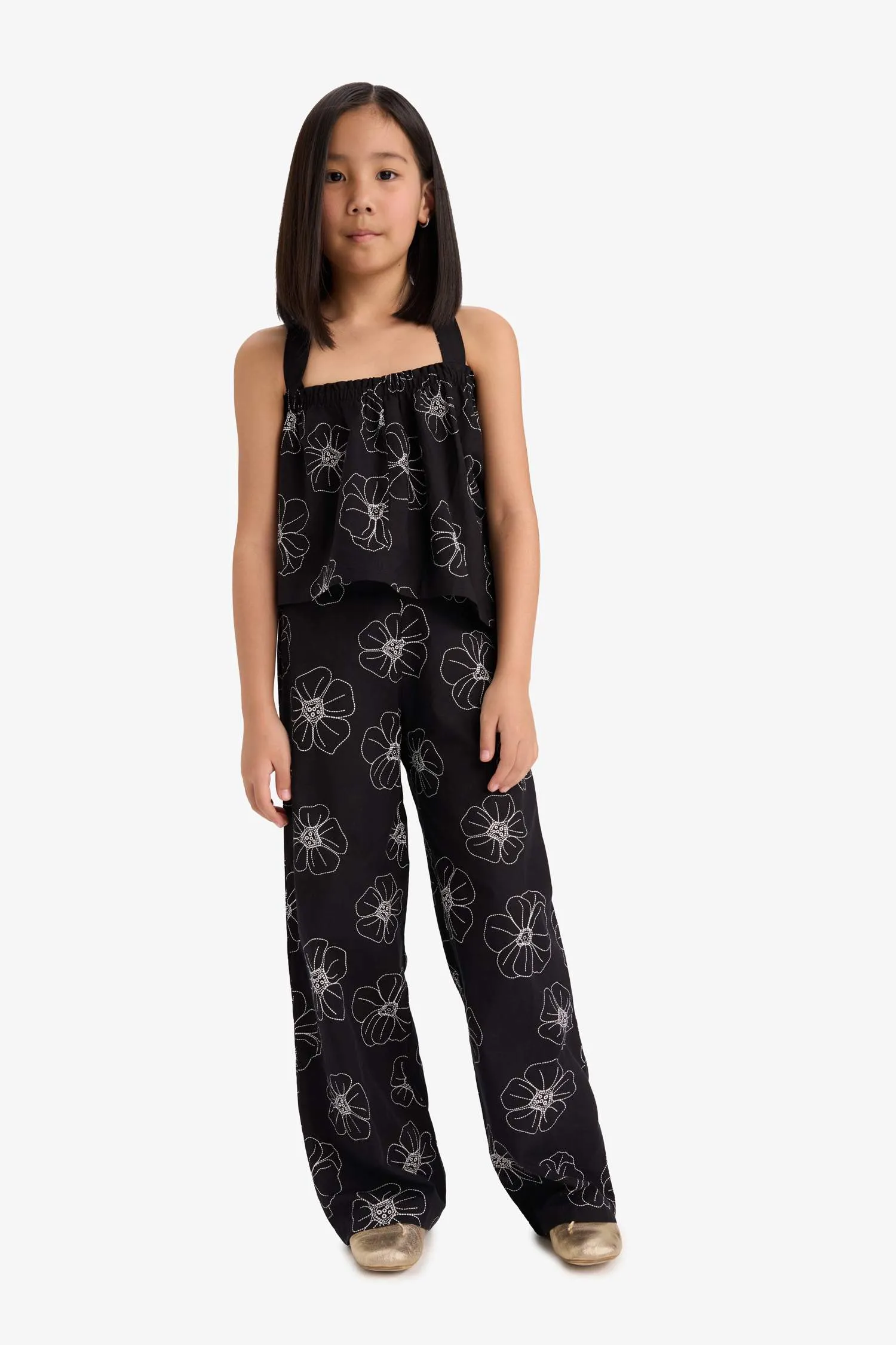 Girl Patterned Wide Leg Cotton Trousers