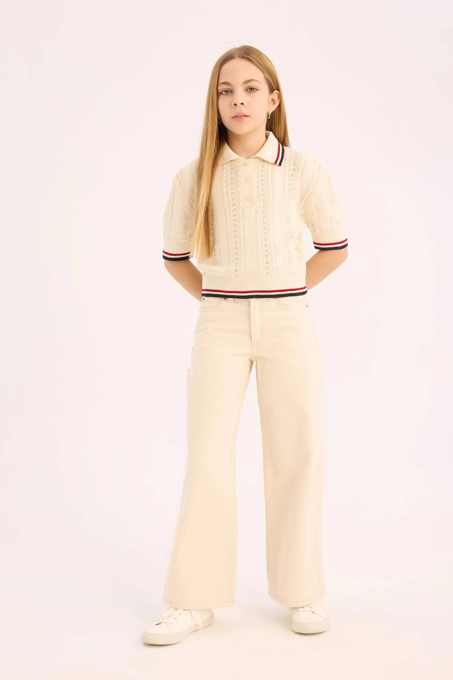 Girl Wide Leg Cotton Cargo Jeans