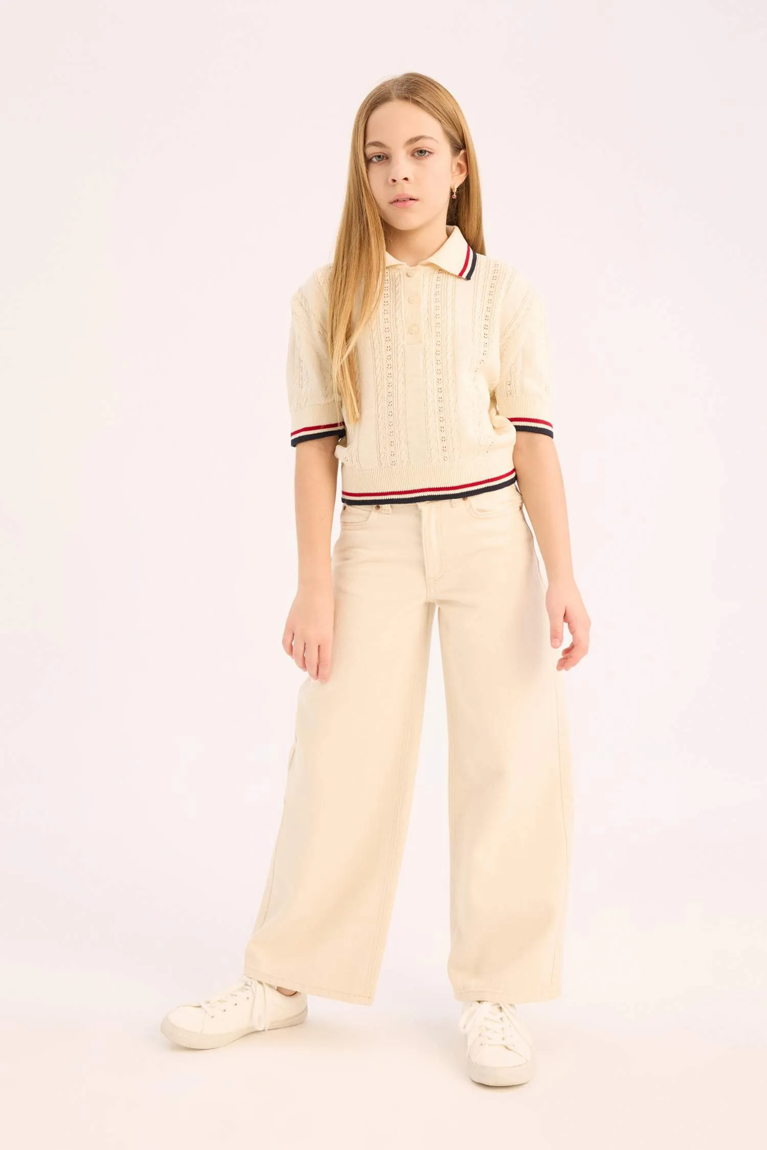 Girl Wide Leg Cotton Cargo Jeans