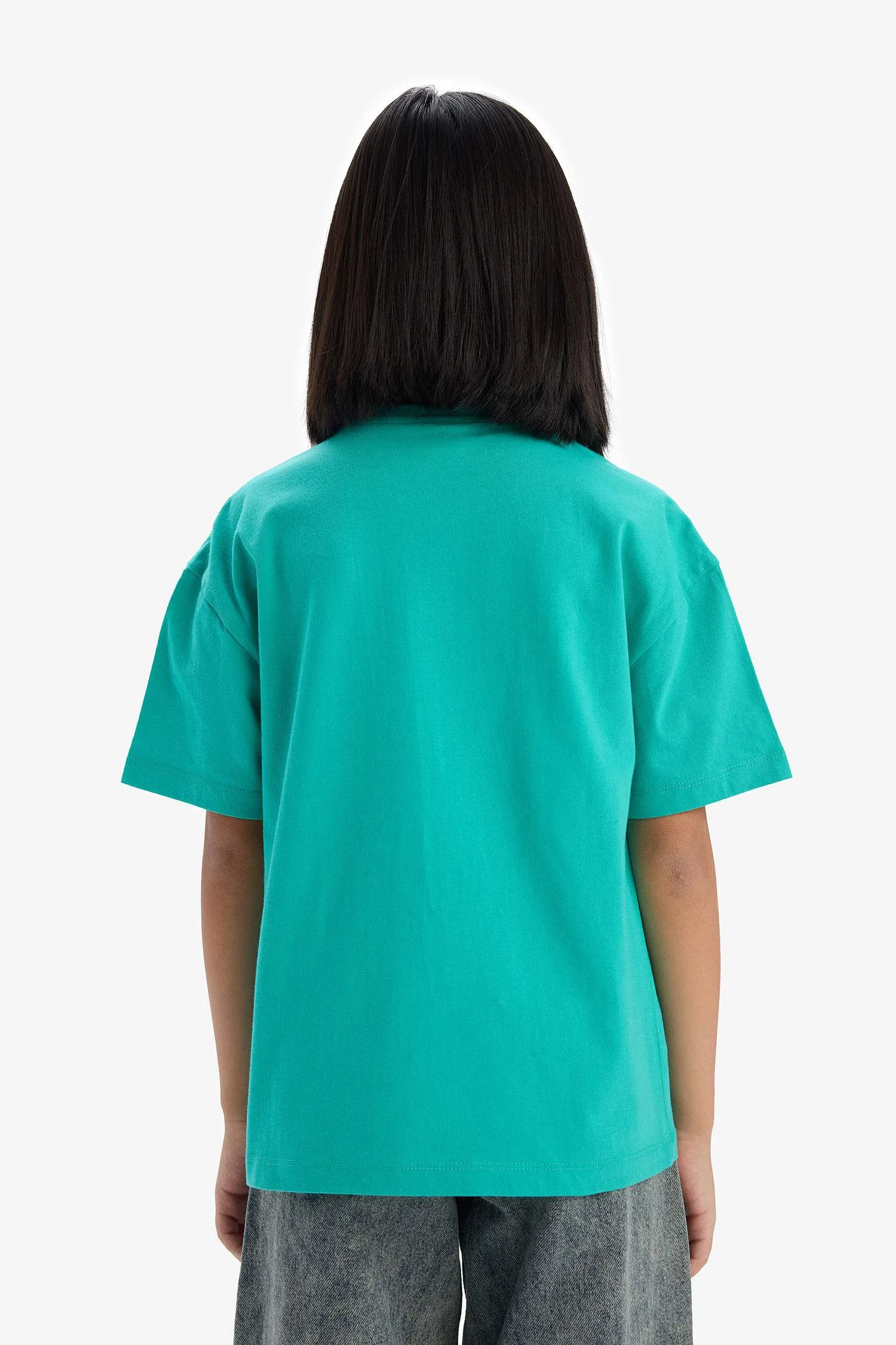 Girls Oversize Wide Mold Bicycle Collar Printed Short Sleeve T-shirt