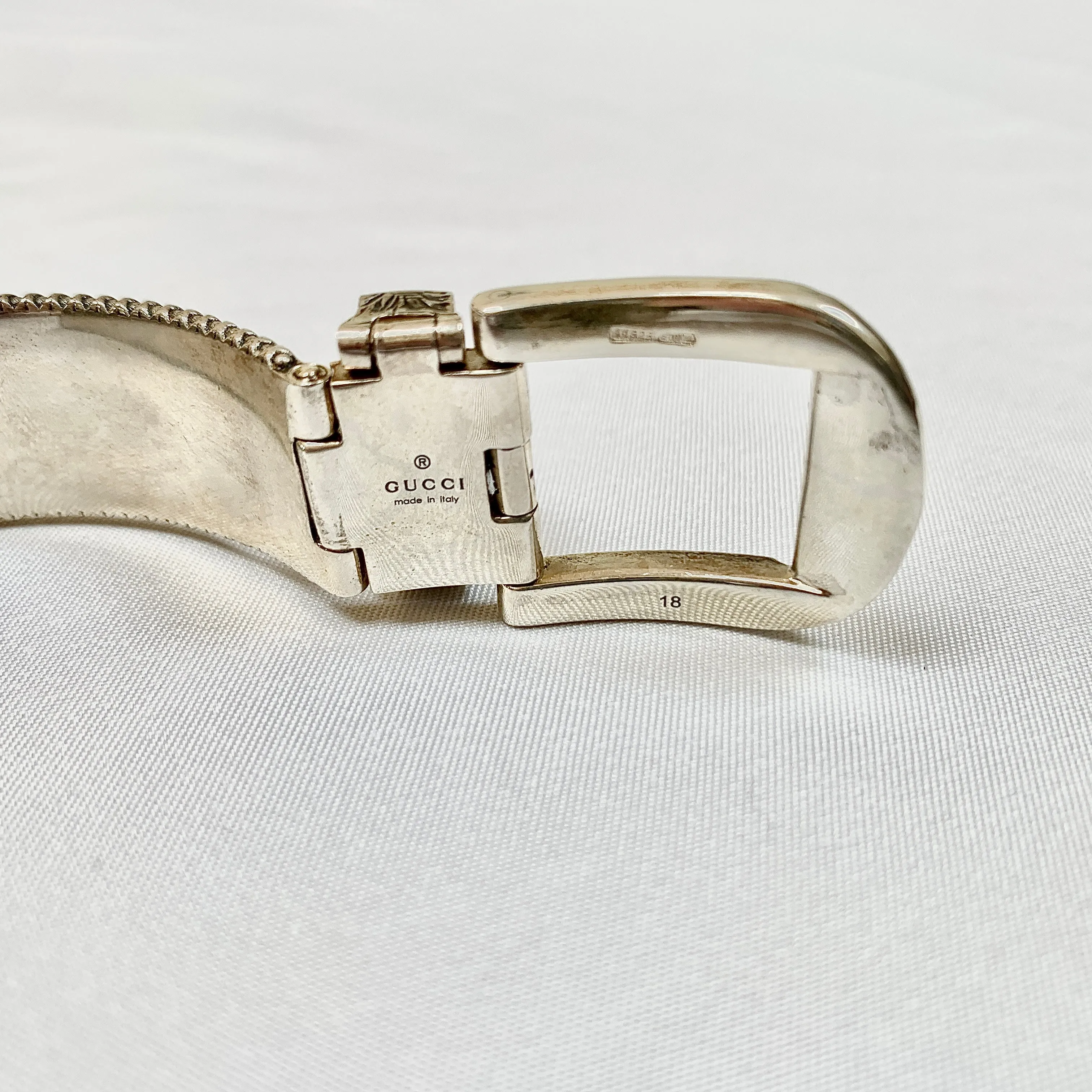 Gucci Garden Metal Striped Buckle Bracelet in Sterling Silver