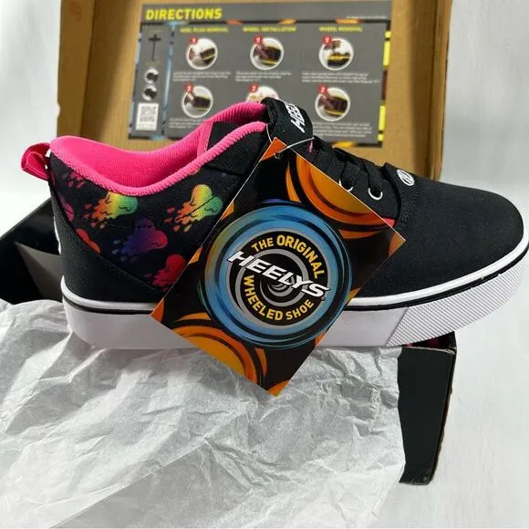 Heelys - Girl's Pro 20 X2 Black/Rainbow Skate Sneaker - Size 6 Big Kid