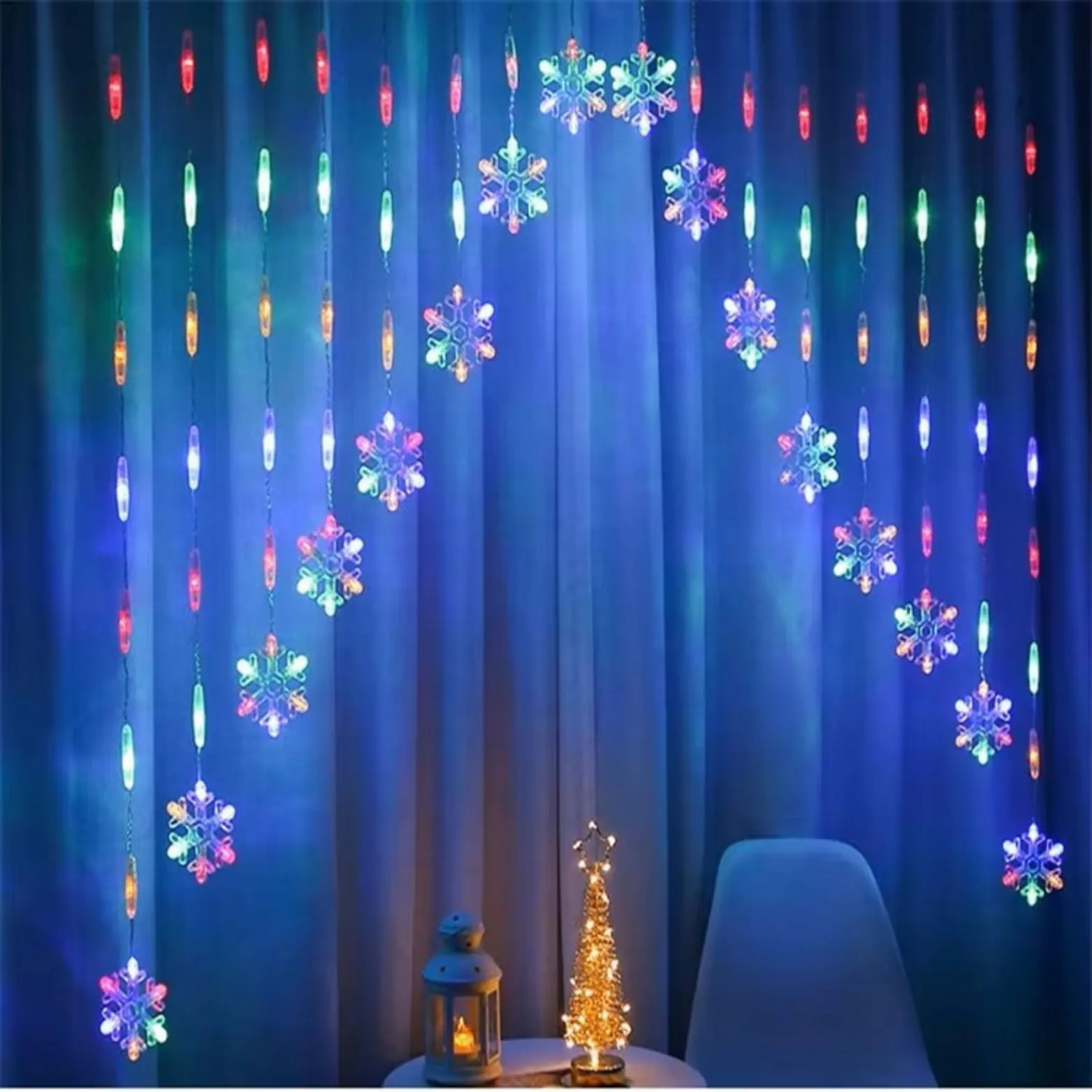 HUMAIZAR Christmas Led Lights Curtain Snowflex V Shape Drop Curtain 8 Modes Garland Holiday Lighting Balcony Patio Decor Valentine Day Lights (V Shape Multi Color)