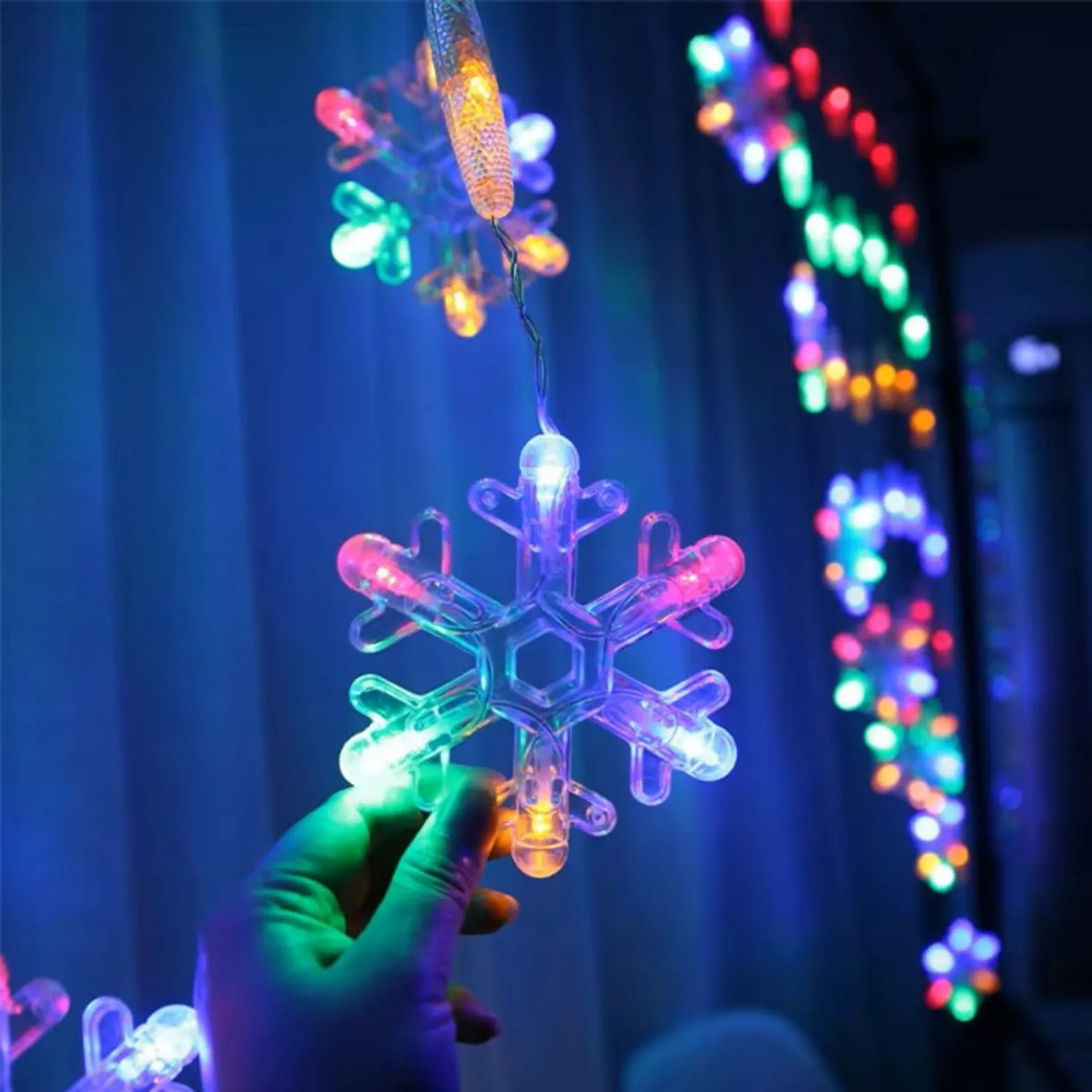 HUMAIZAR Christmas Led Lights Curtain Snowflex V Shape Drop Curtain 8 Modes Garland Holiday Lighting Balcony Patio Decor Valentine Day Lights (V Shape Multi Color)