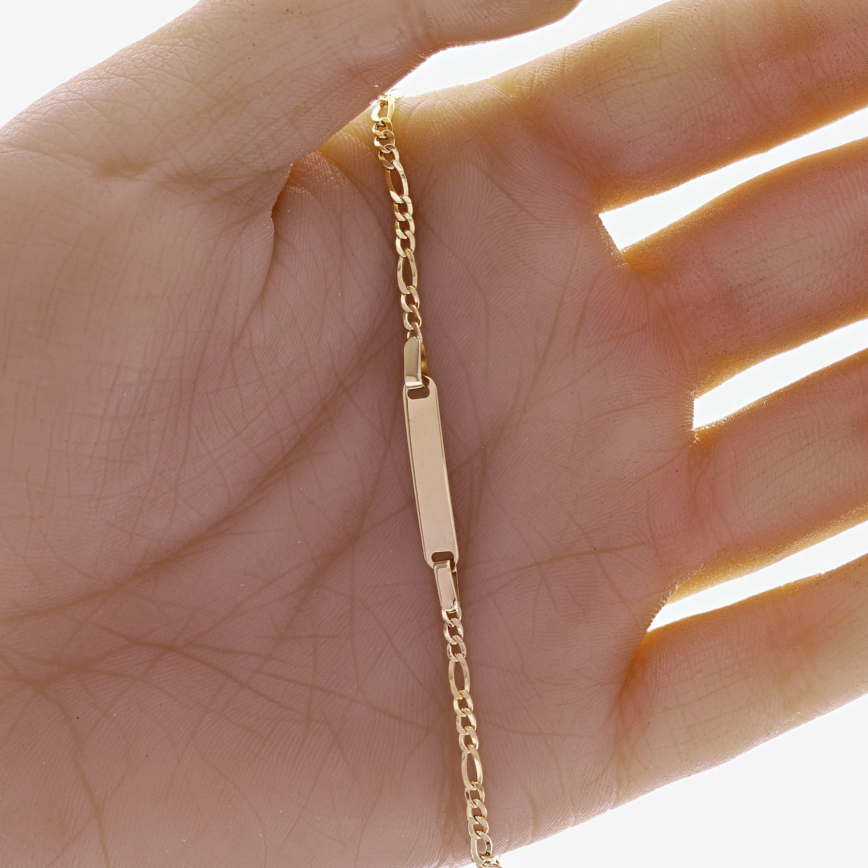 Italian 14k Yellow Gold Engravable Baby Kid ID Figaro Bracelet 5.5" 1.6 grams