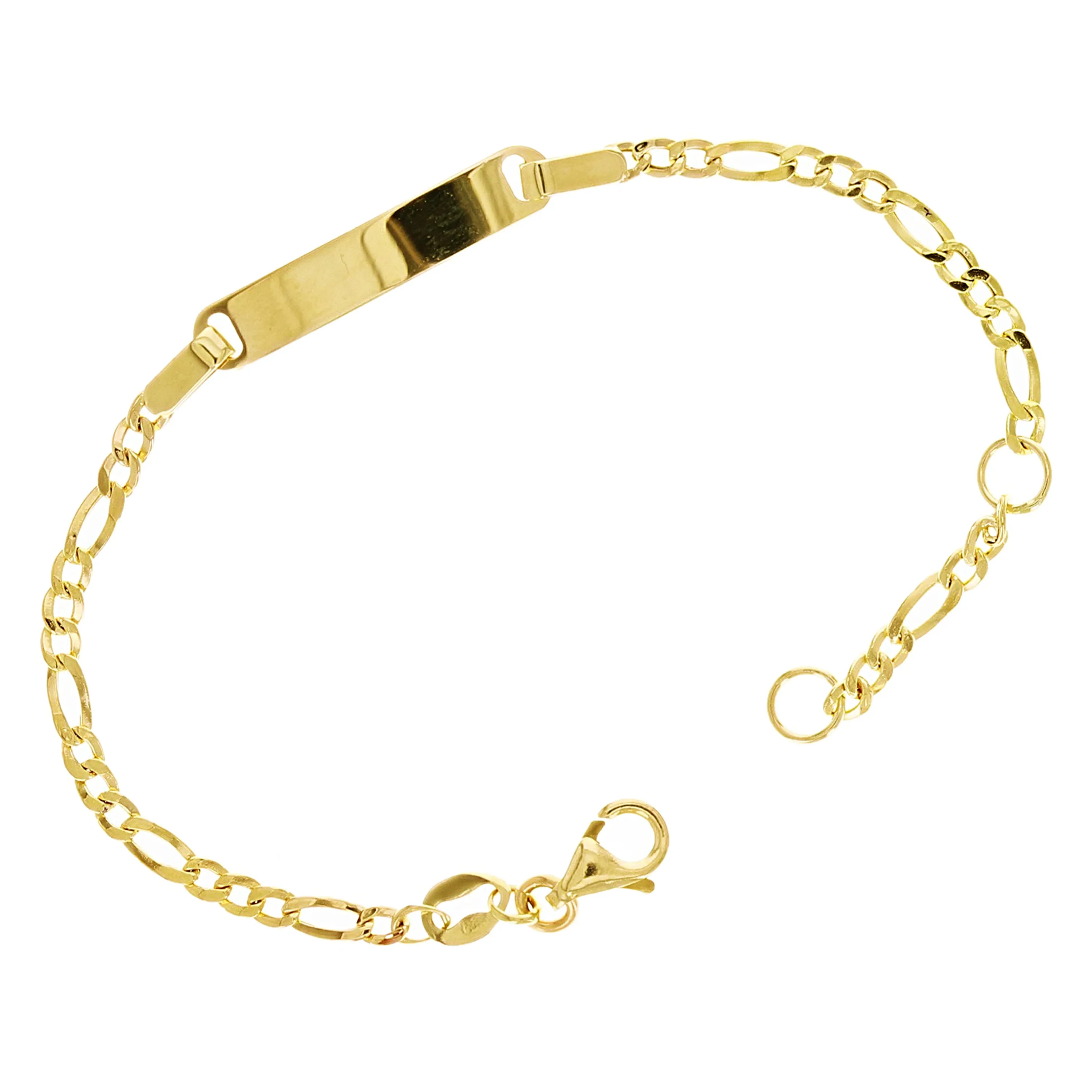 Italian 14k Yellow Gold Engravable Baby Kid ID Figaro Bracelet 5.5" 1.6 grams