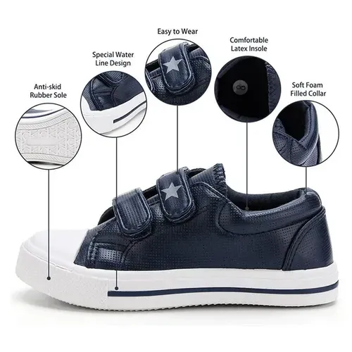 Kids Boy Girl Sneakers  PU Shoes Solid Navy - KKOMFORME