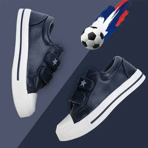 Kids Boy Girl Sneakers  PU Shoes Solid Navy - KKOMFORME
