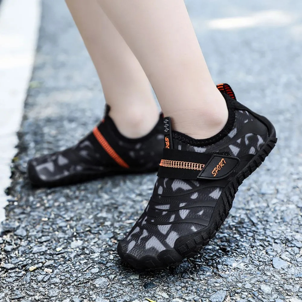 Kids Water Shoes Barefoot Quick Dry Aqua Sports Shoes Boys Girls (Pattern Printed) - Black Size Bigkid US2=EU32