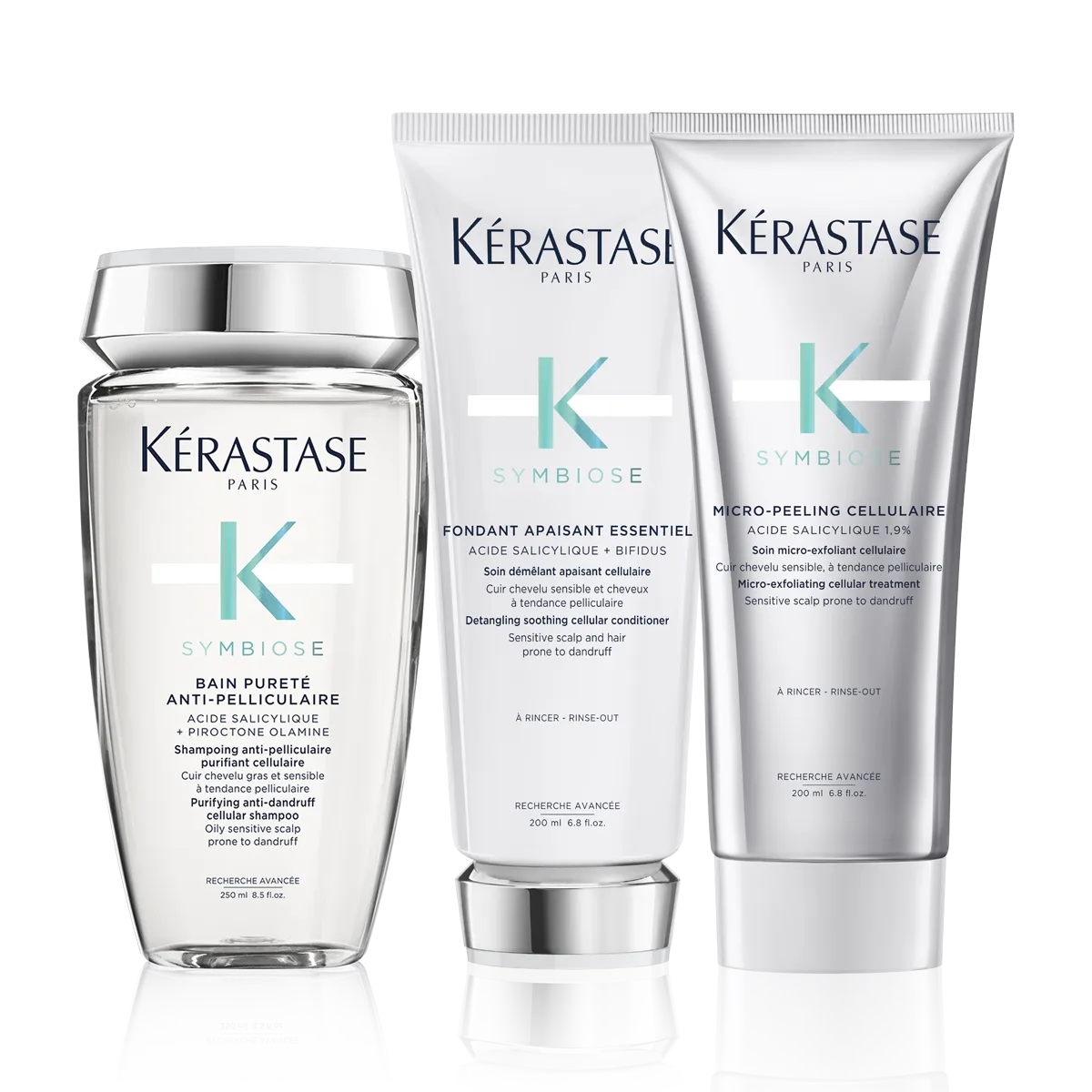 Kérastase Symbiose Purifying Anti Dandruff Shampoo, Exfoliating Treatment & Detangling Conditioner