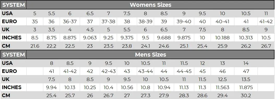 LANE BOOT SIZE GUIDE