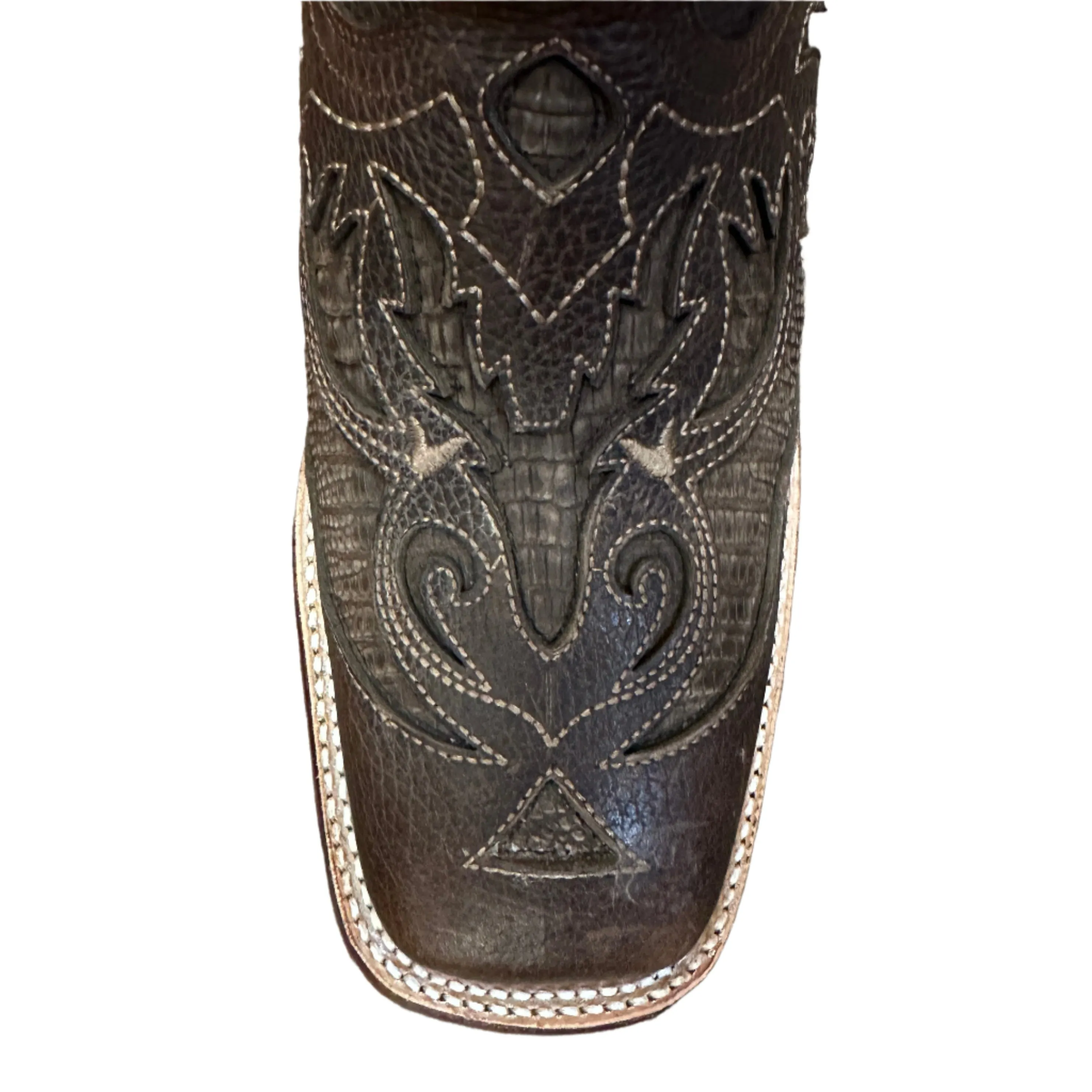 Los Altos Women's Boots - Brown Leather Overlay  Teju Lizard Square Toe
