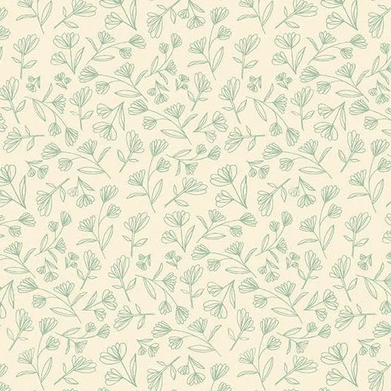 Meadow Walk Wild Freesia Spring Cream Aqua Mint Fabric 1342T