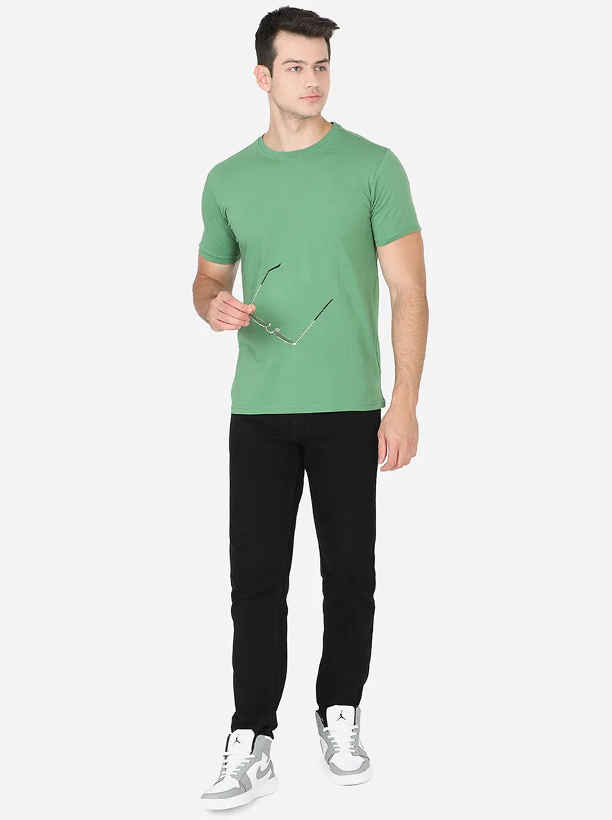 Mint Green Solid Slim Fit T-Shirt | JadeBlue