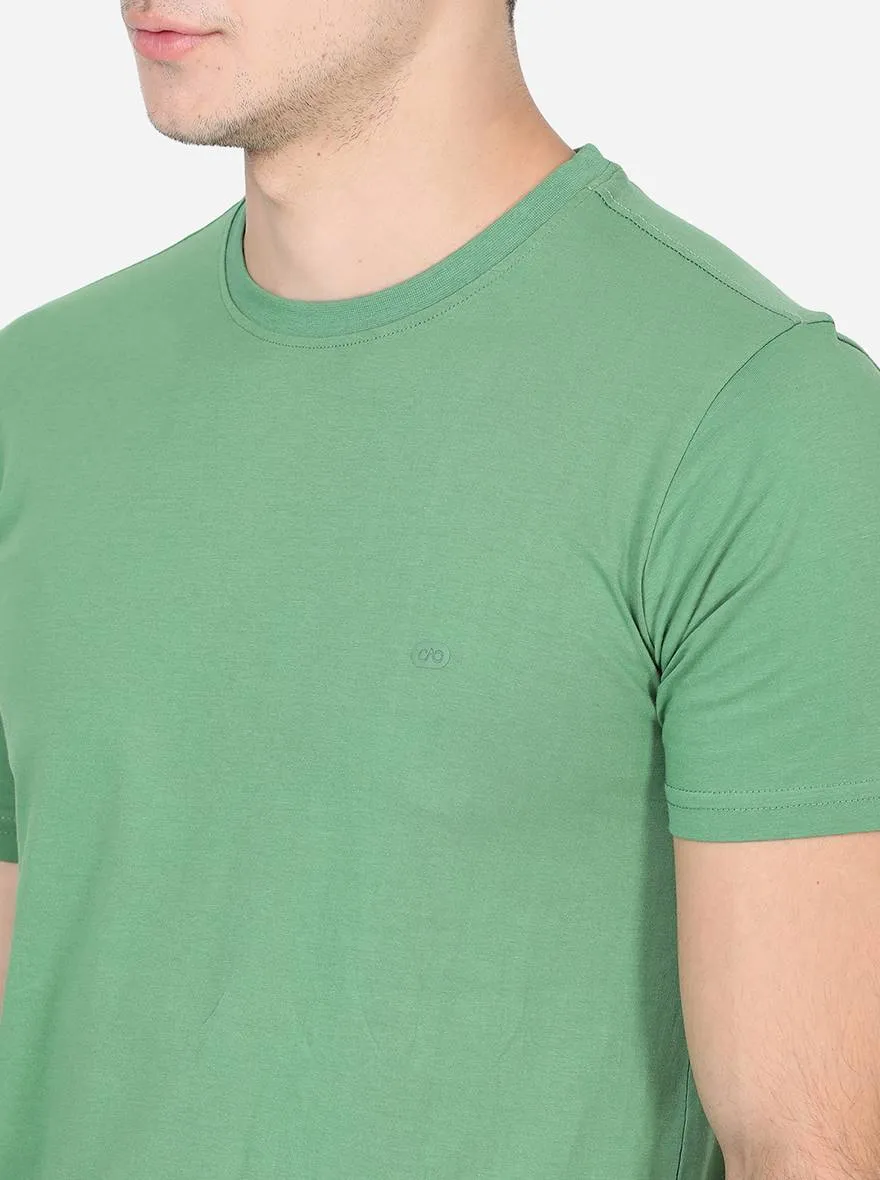 Mint Green Solid Slim Fit T-Shirt | JadeBlue