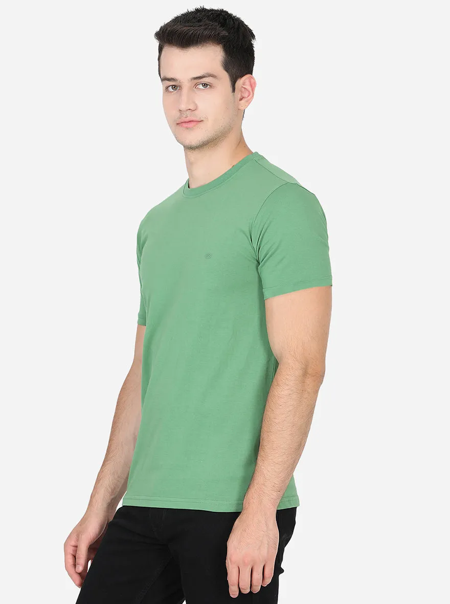 Mint Green Solid Slim Fit T-Shirt | JadeBlue