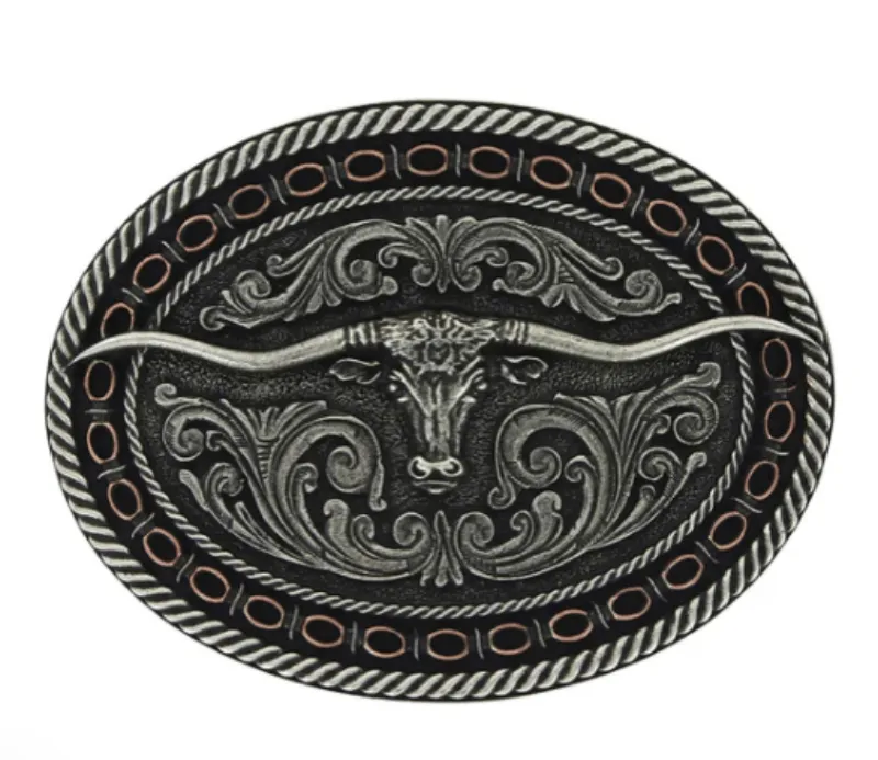 Montana Silversmiths Belt Buckle Western Attitude Barbed Wire Longhorn