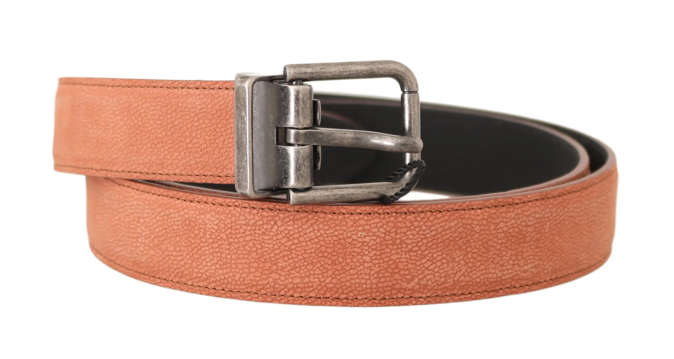 Orange Leather Logo Brushed Buckle Belt