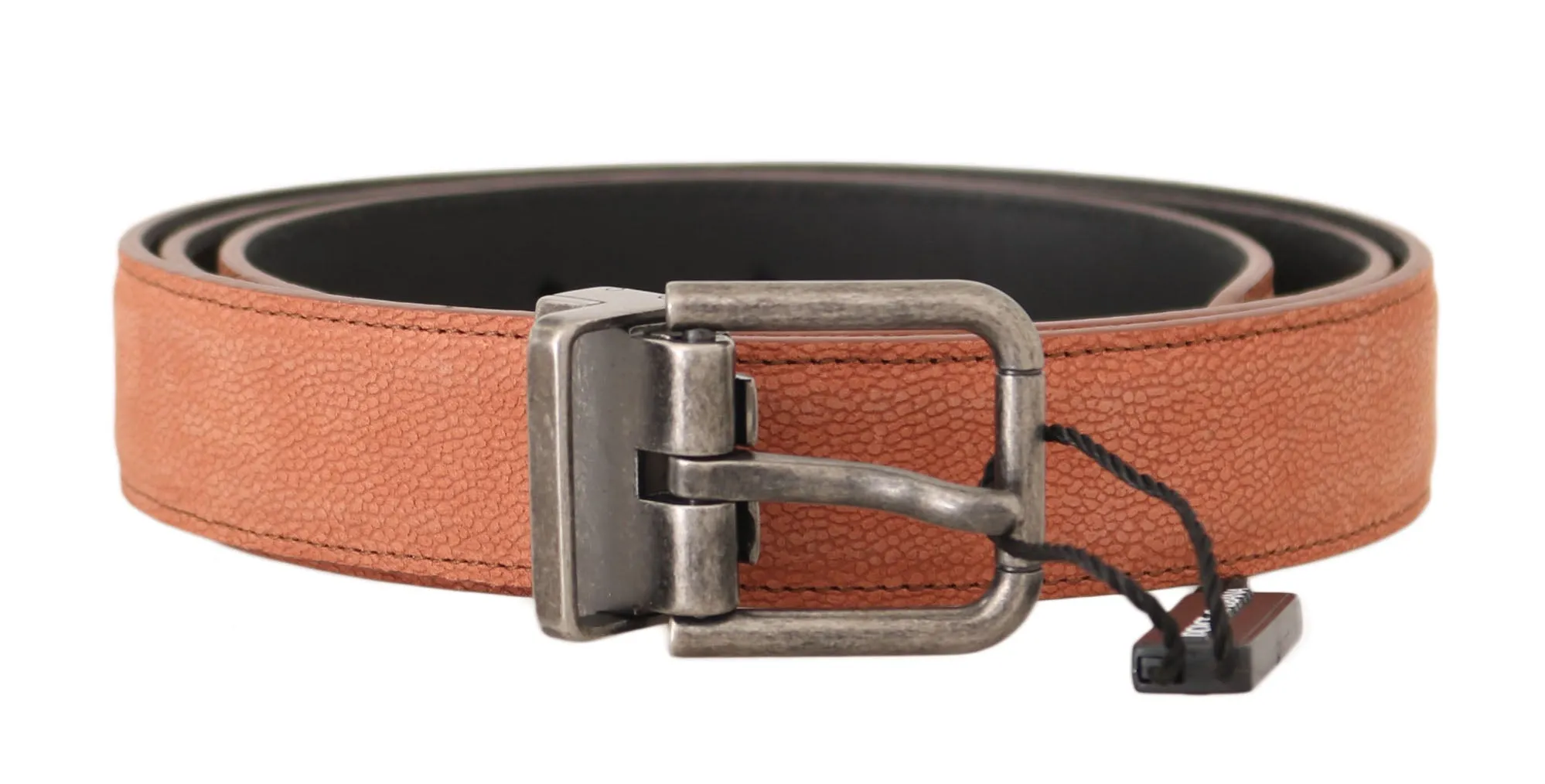 Orange Leather Logo Brushed Buckle Belt