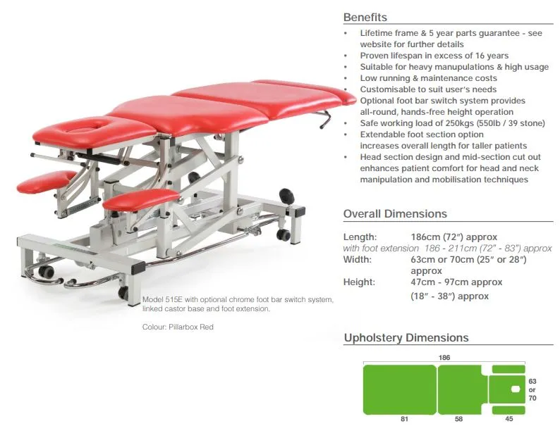 Plinth 515 Electric 3-Section Physiotherapy Bed with Armrests