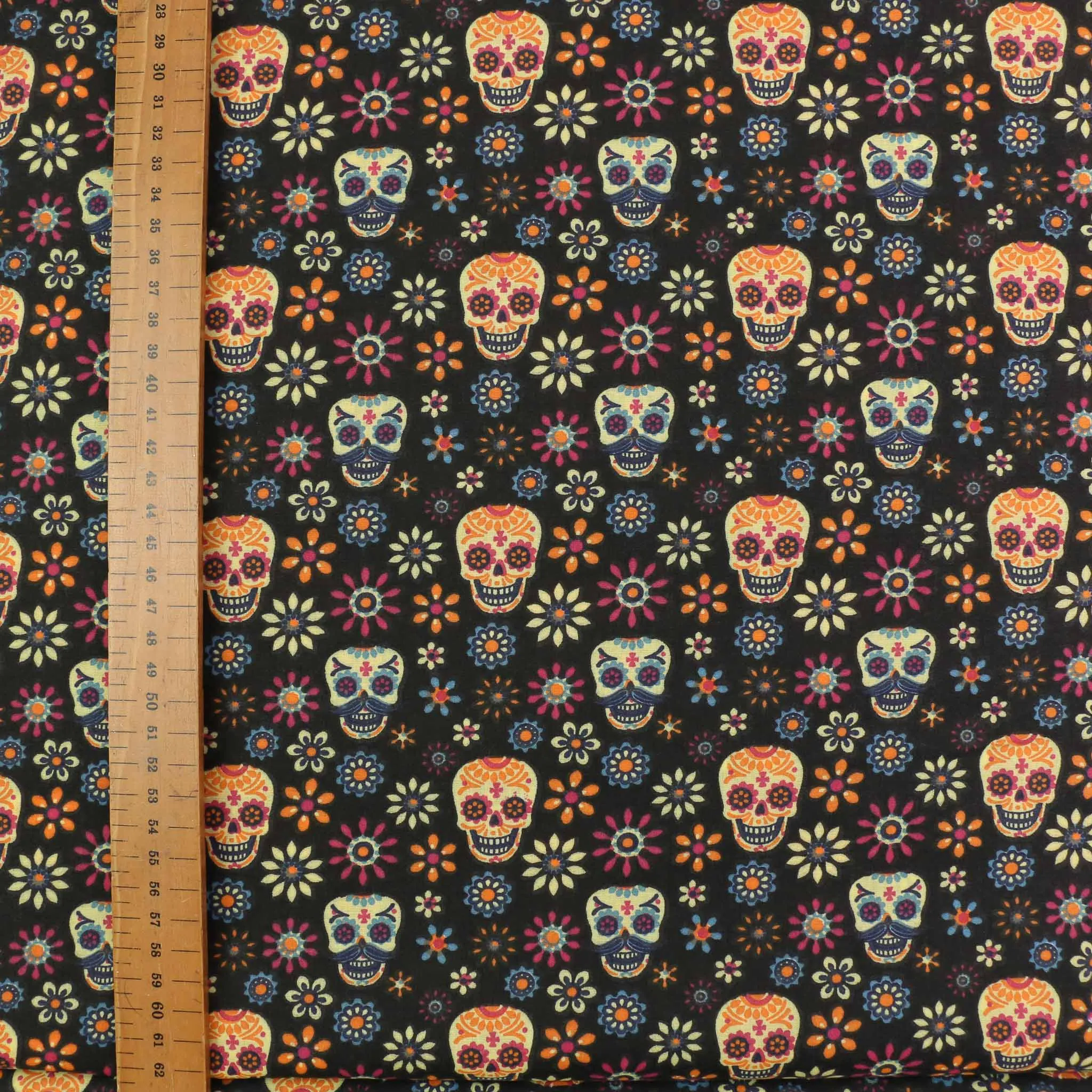 PolyCotton Poplin Fabric - Black, turquoise