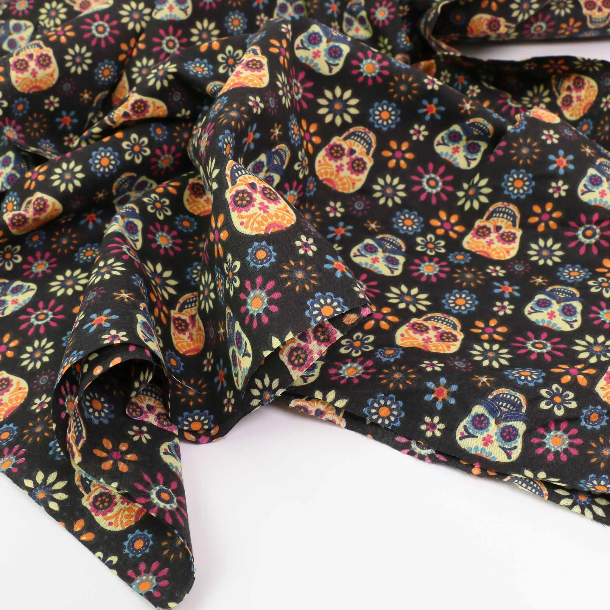 PolyCotton Poplin Fabric - Black, turquoise