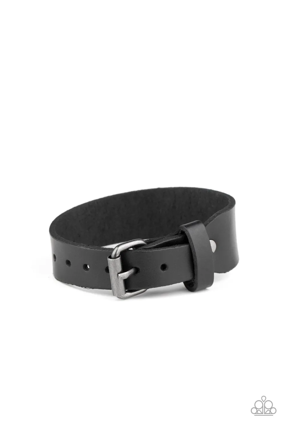 "Tougher Then Leather" Black LEATHER and Black Buckle Bracelet