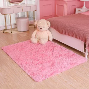 Rynx | Ophanie Rosa Rugs For Bedroom Girls, Children Baby Set Shaggy Fluffy Sweet Shag Fuzzy Soft Room Rug, Plush Bedside Indoor Floor Area Rug For Teenager Dorm Home Decor Aesthetic, Kids Room, 4 X 5.3 Feet